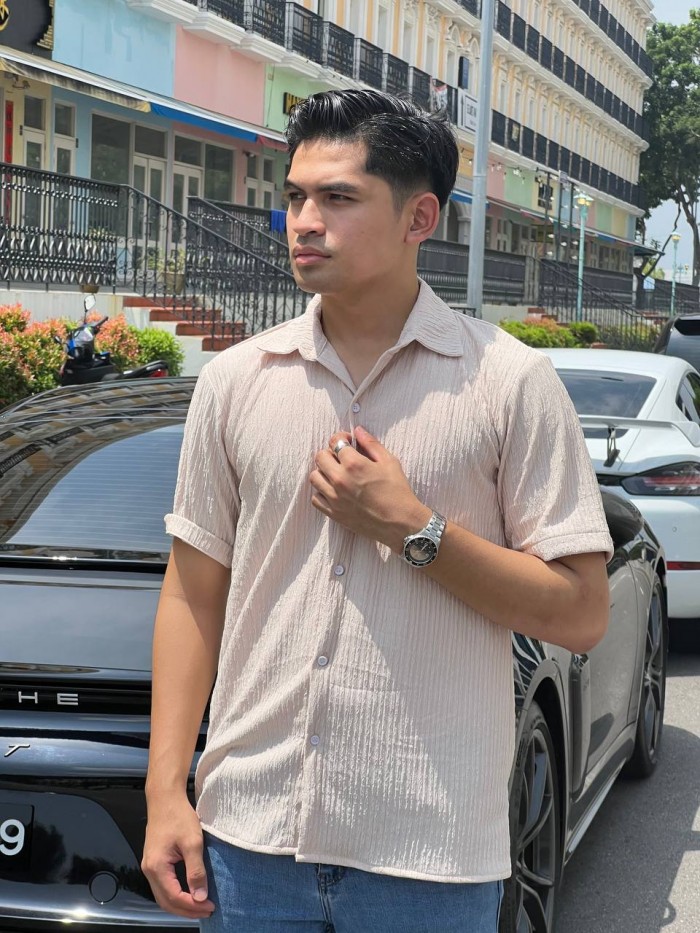 IRONLESS CRINKLE & LAYERS SHIRT - LIGHT BEIGE