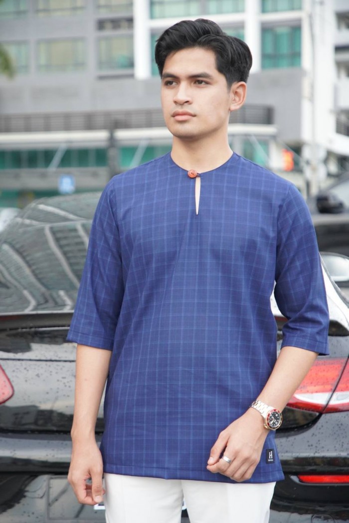 MALIK CHECKERED KURTA 2024 - DARK BLUE