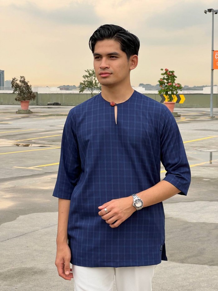 MALIK CHECKERED KURTA 2024 - DARK BLUE