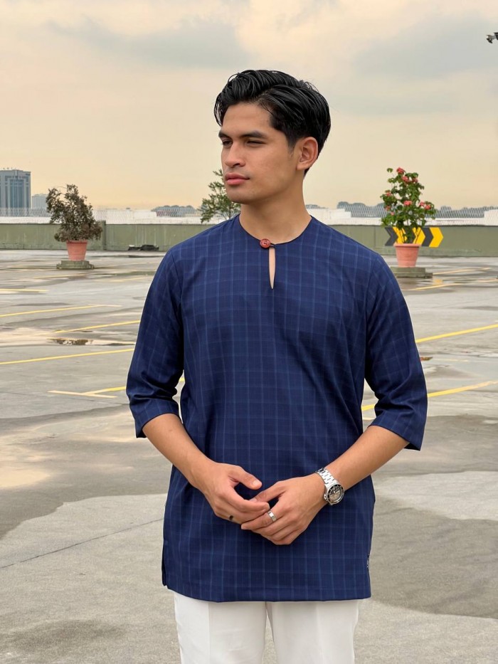 MALIK CHECKERED KURTA 2024 - DARK BLUE