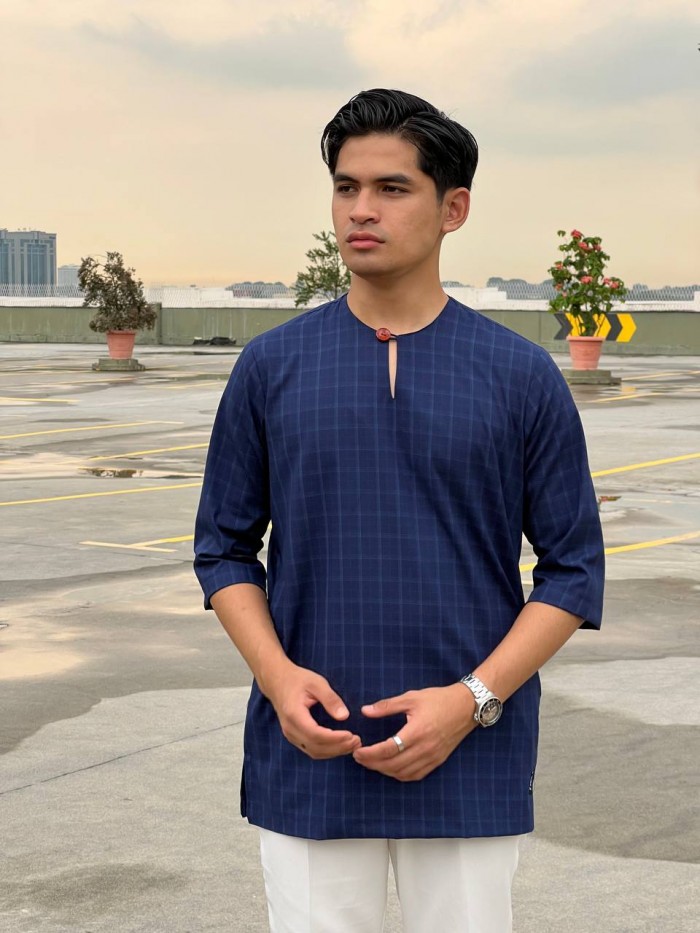 MALIK CHECKERED KURTA 2024 - DARK BLUE