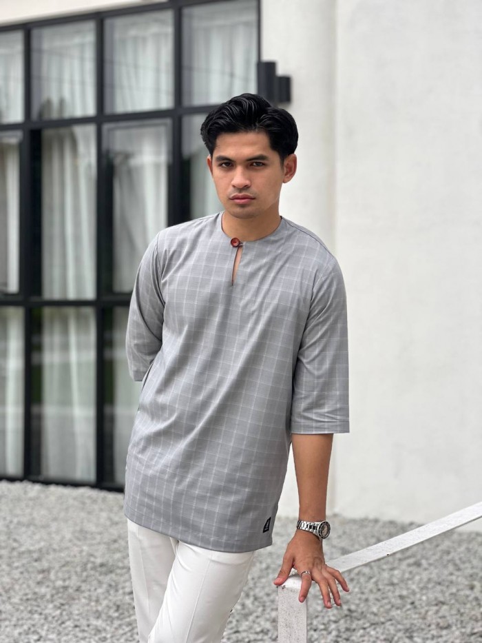 MALIK CHECKERED KURTA 2024 - GREY