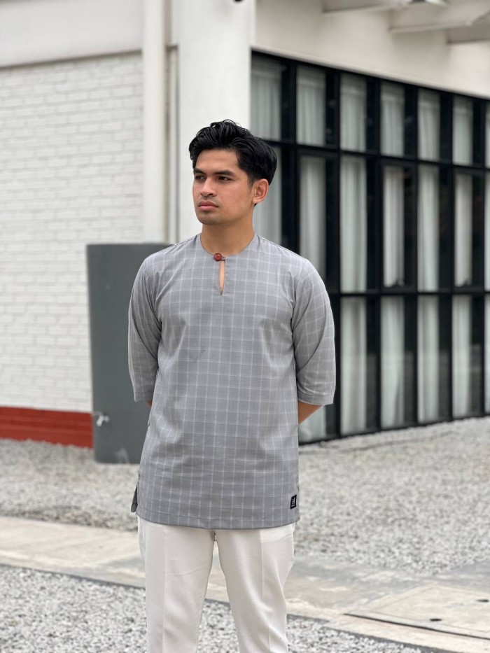 MALIK CHECKERED KURTA 2024 - GREY