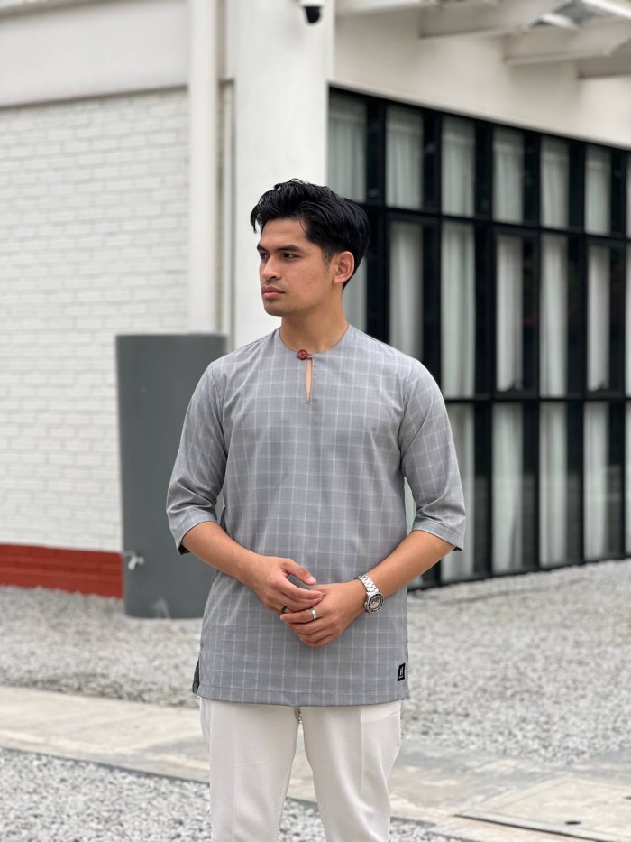 MALIK CHECKERED KURTA 2024 - GREY