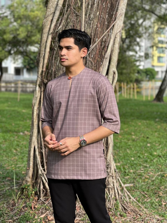 MALIK CHECKERED KURTA 2024 - CLASSIC BROWN