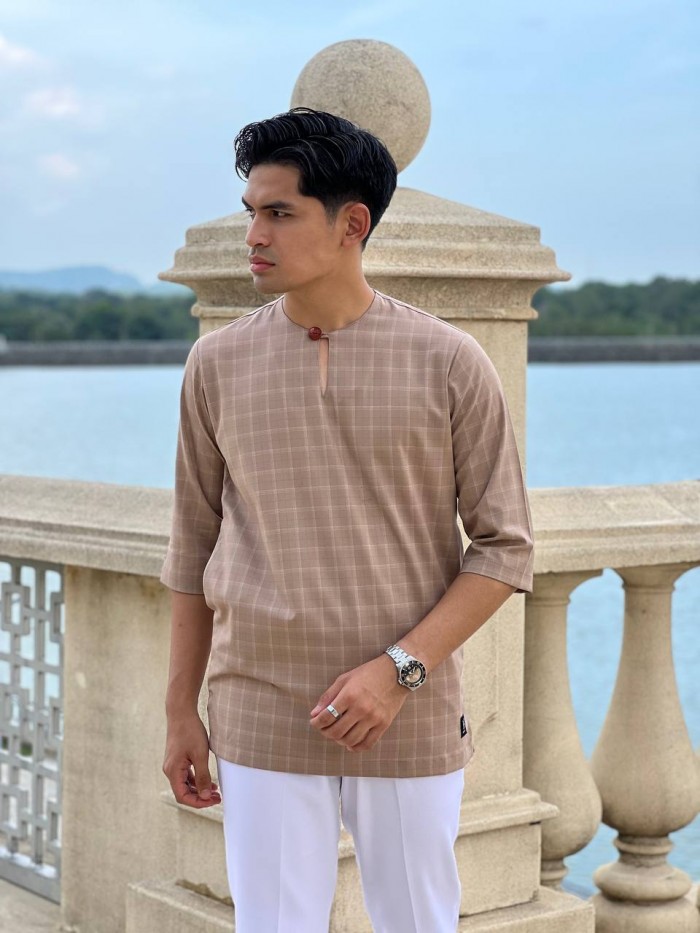 MALIK CHECKERED KURTA 2024 - NUDE