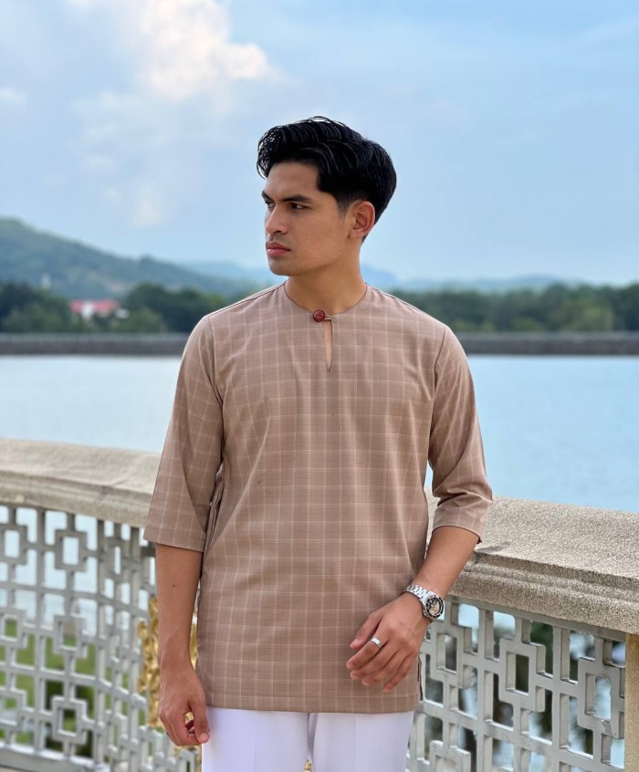 MALIK CHECKERED KURTA 2024 - NUDE