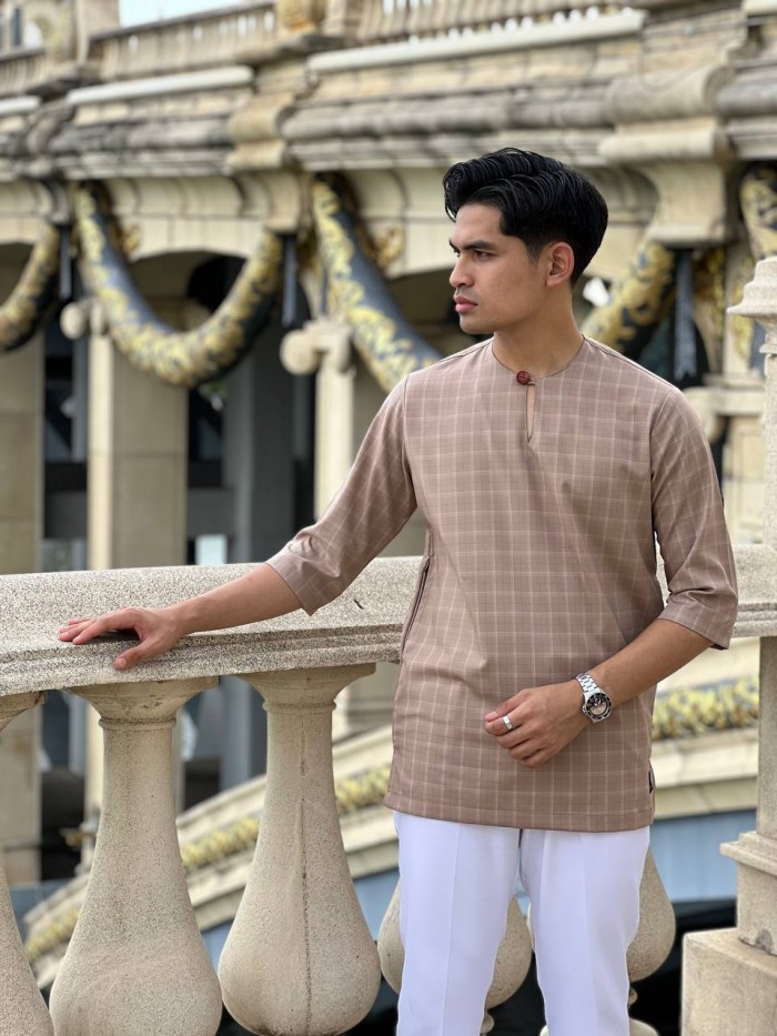 MALIK CHECKERED KURTA 2024 - NUDE