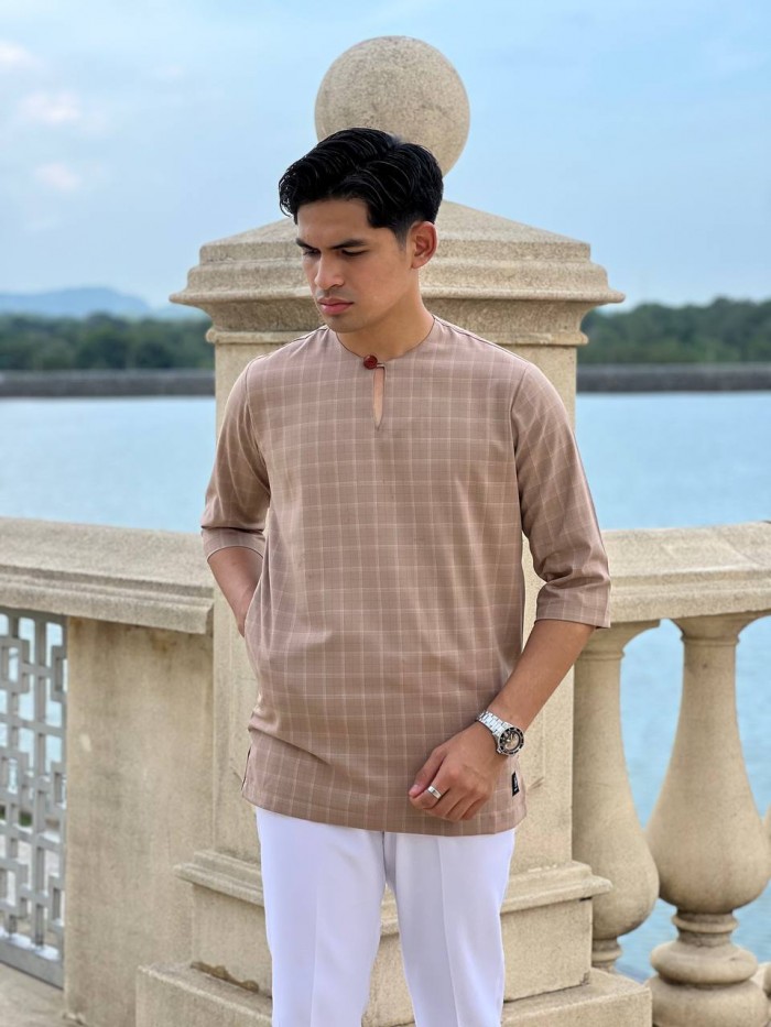 MALIK CHECKERED KURTA 2024 - NUDE